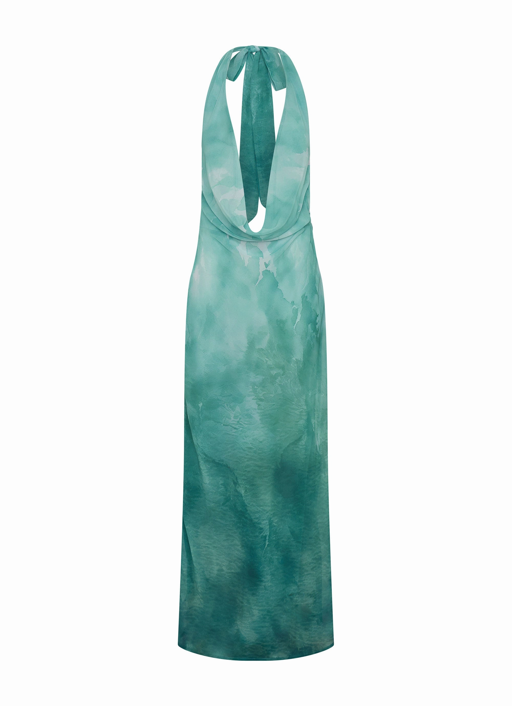 Bare Glow Holiday-Party Nerissa Cowl Neck Maxi Dress - Green Tie Dye