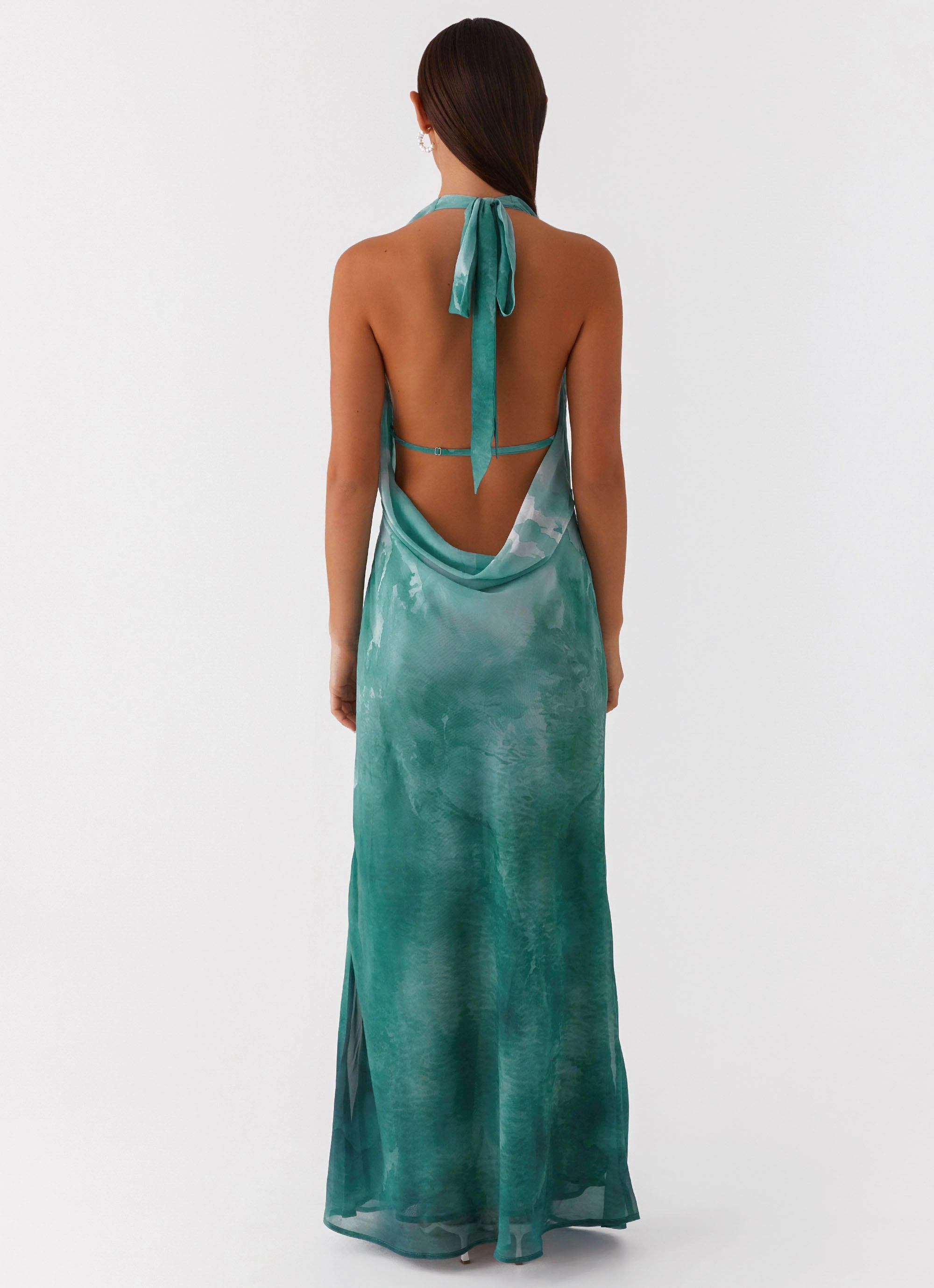 Nerissa Cowl Neck Maxi Dress - Green Tie Dye Stain-Resistant