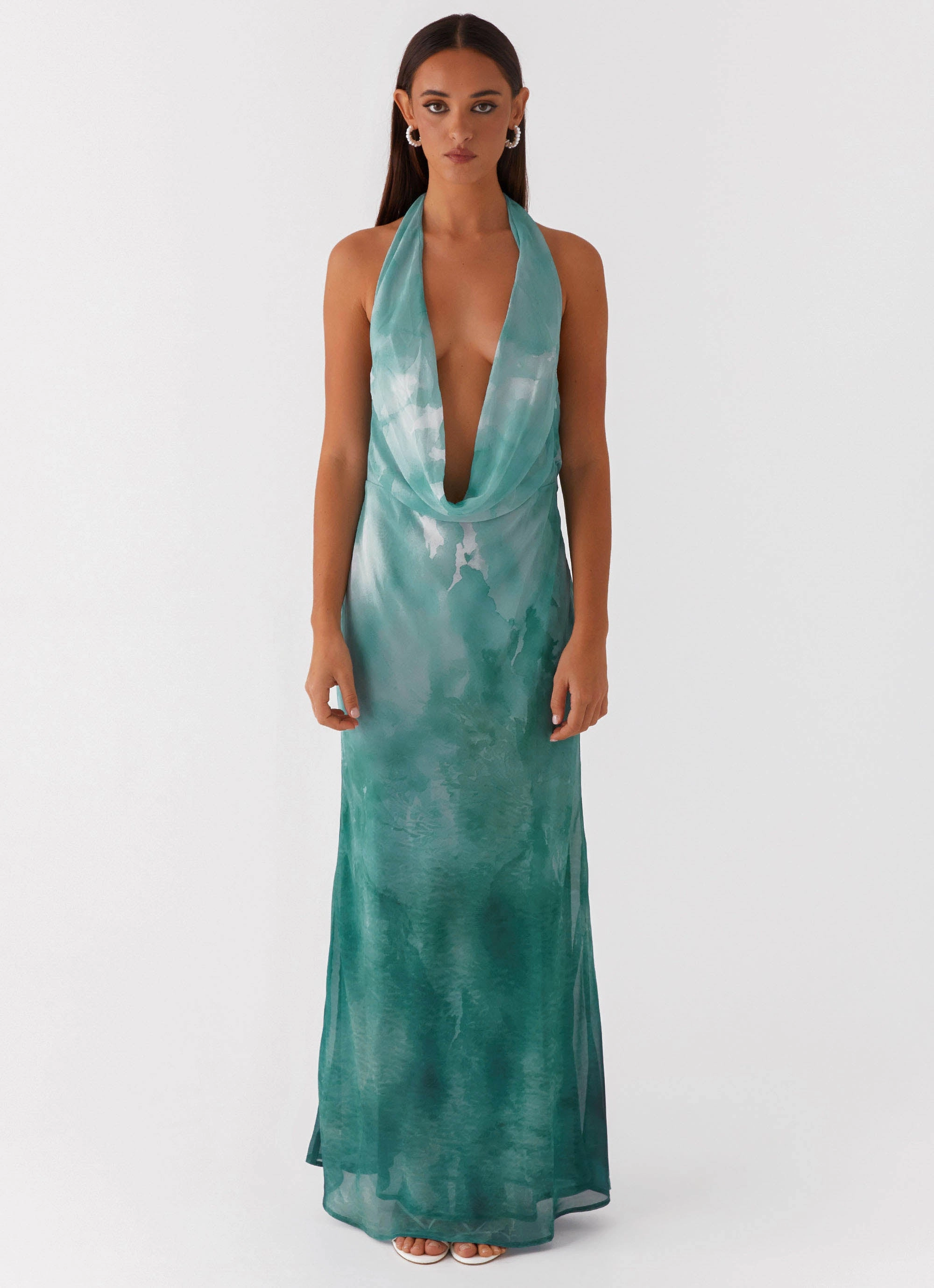 Contemporary Style Nerissa Cowl Neck Maxi Dress - Green Tie Dye