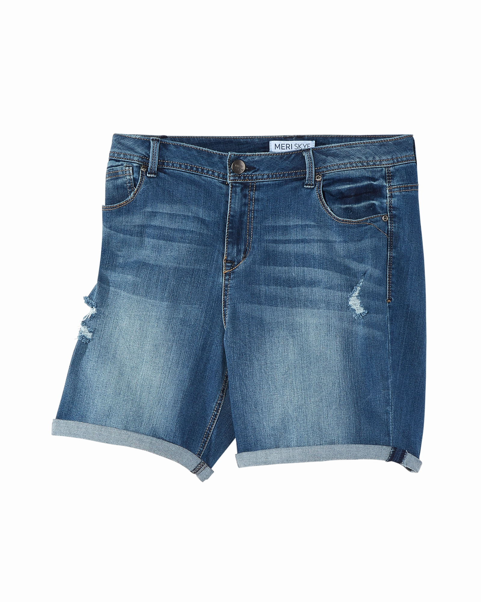 Advanced Stretch Recovery Everit Destructed Shorts with Rolled Hem | Medium Wash