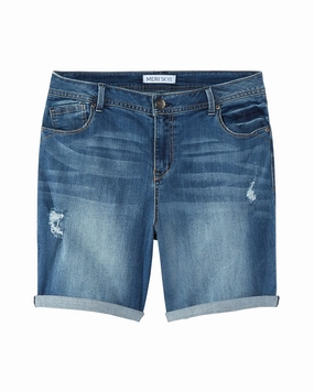 Simple Aesthetic Everit Destructed Shorts with Rolled Hem | Medium Wash