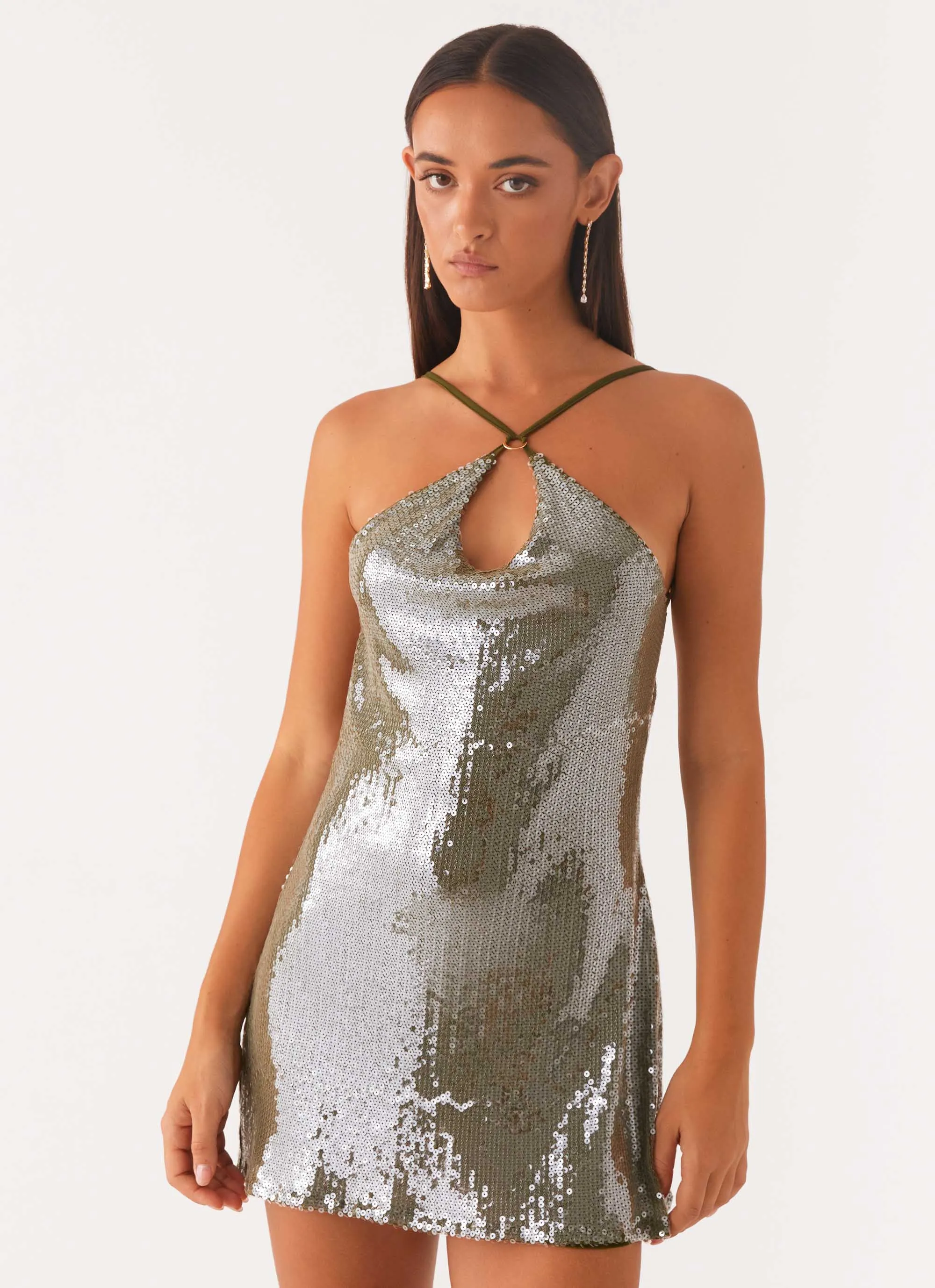 Radiant Energy Cowl Back Mini Dress - Olive Easy Tones Pure Stitch