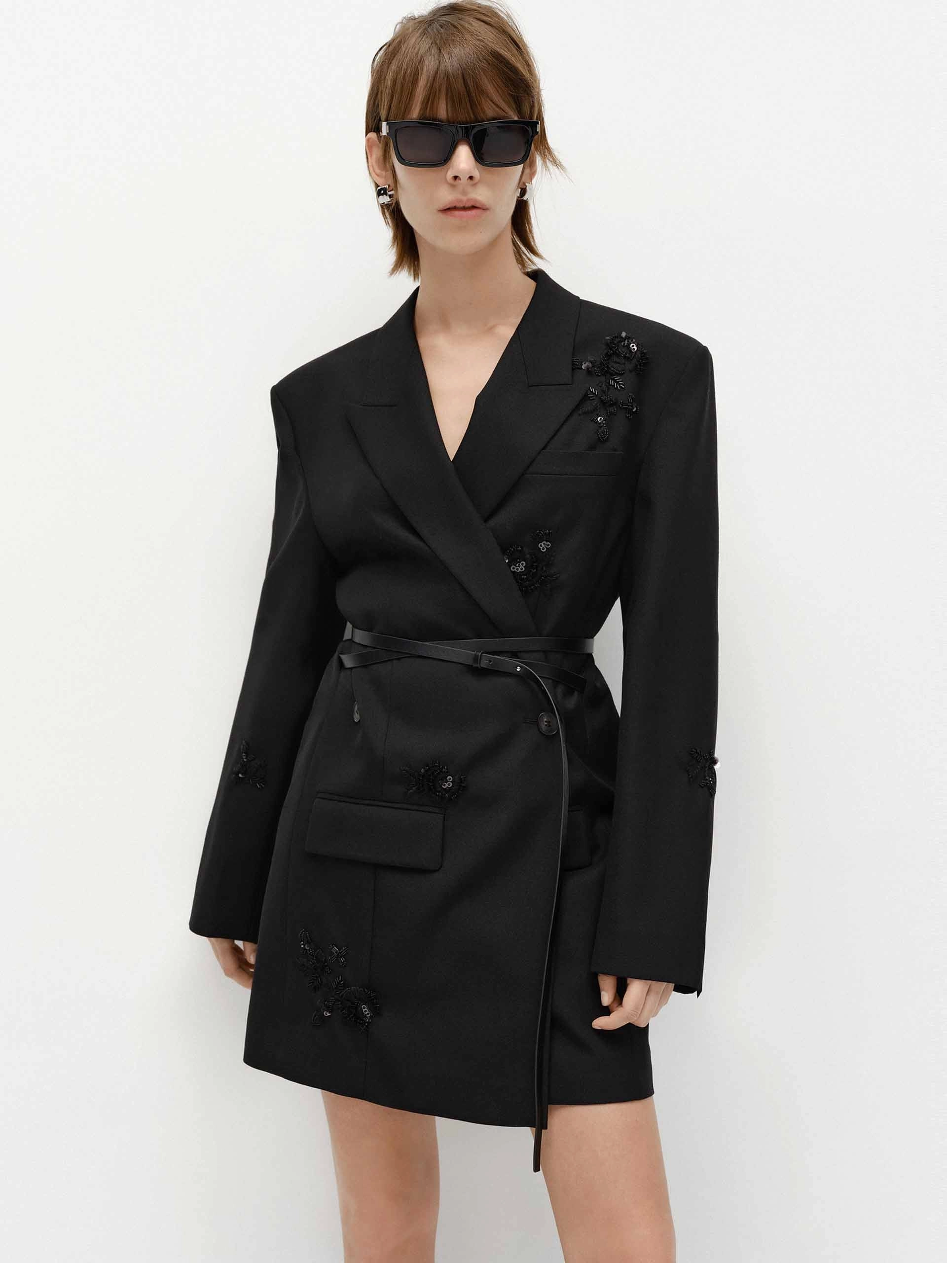 Back-Zip Sequin Detail Blazer Dress