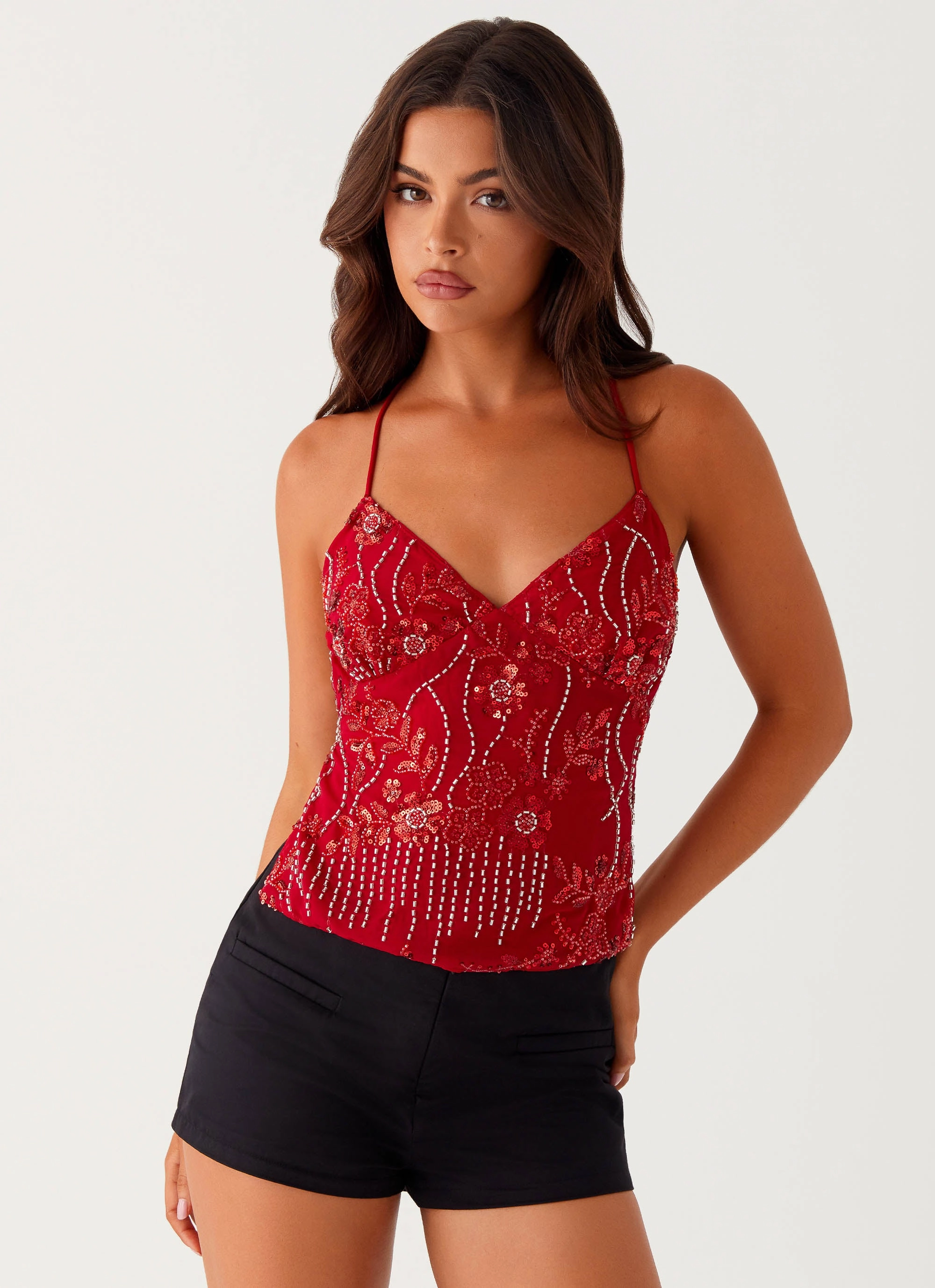 peacekeeping forces Kamilla Sequin Cami Top - Red
