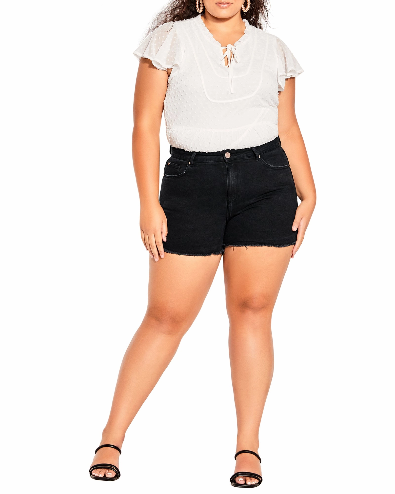 All Around Fit Samara Frayed Out Cotton Short | Black