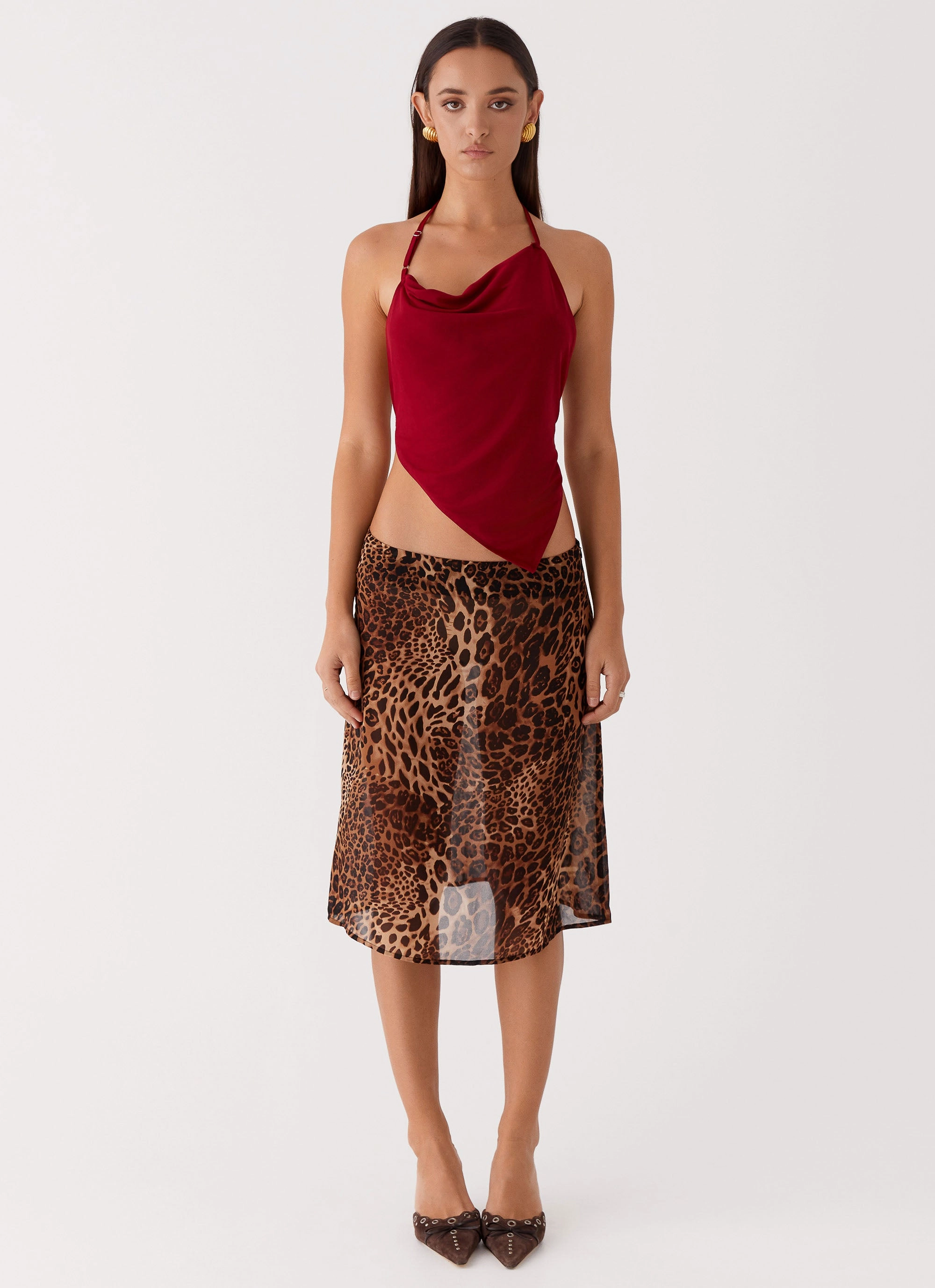 Evoke Chiffon Midi Skirt - Leopard Easy Motion