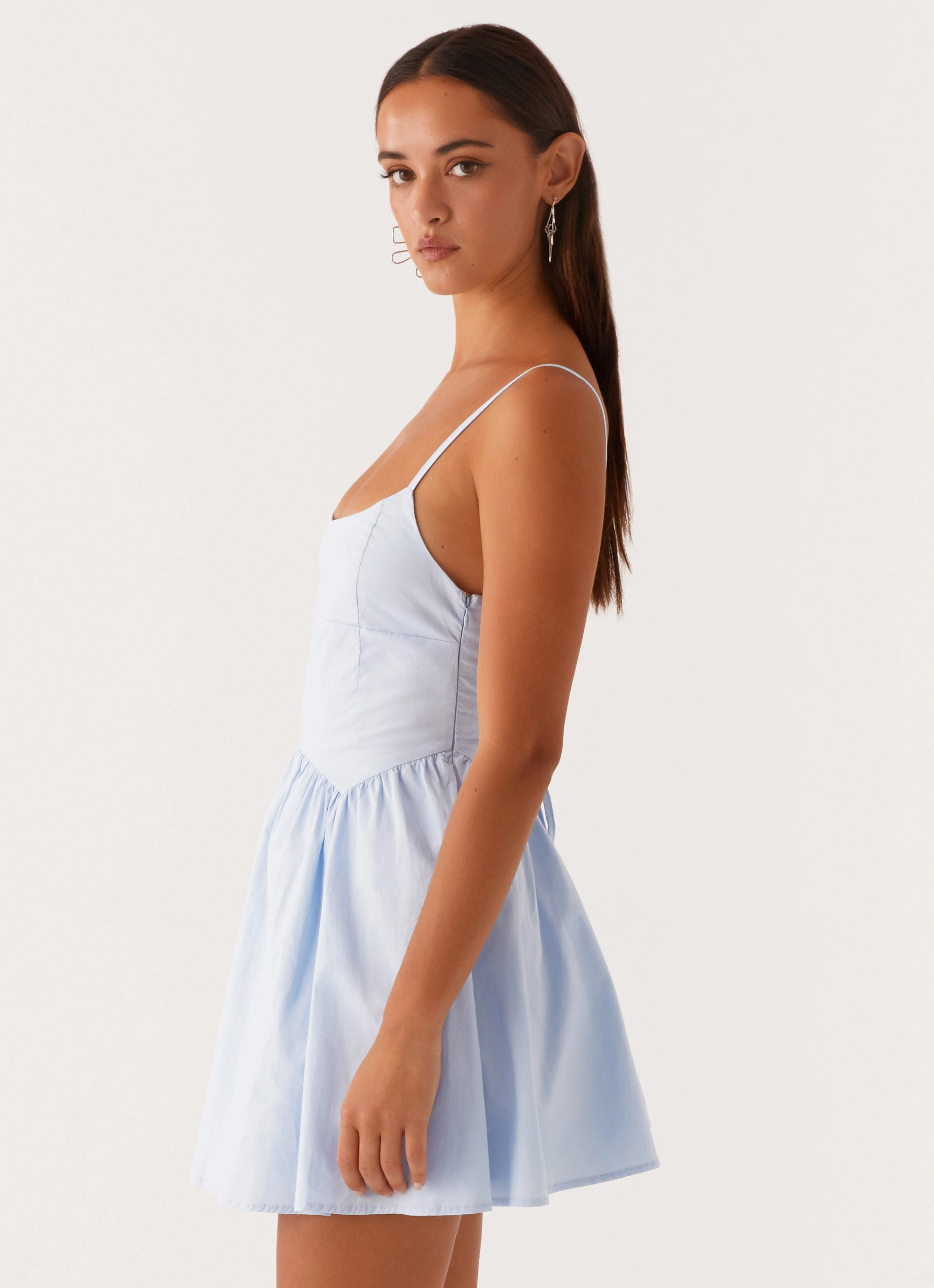Tesoro Mio Mini Dress - Baby Blue Drawstring-Closure Relaxed Layer