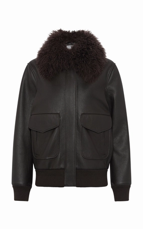 Ergonomic Drape OdorResistant Treatment Grant Jacket in Ebony Textured Leather and Shearling