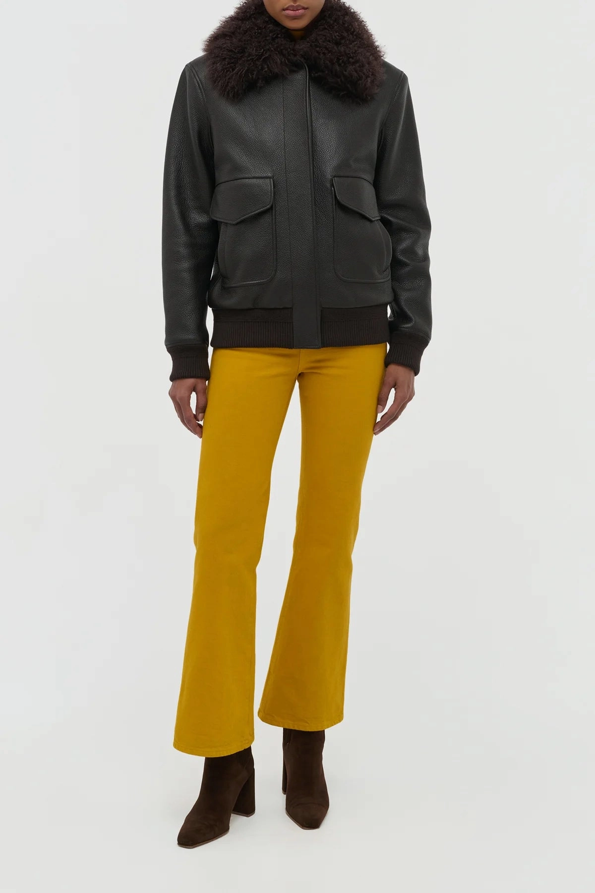 ThermalReflective Grant Jacket in Ebony Textured Leather and Shearling