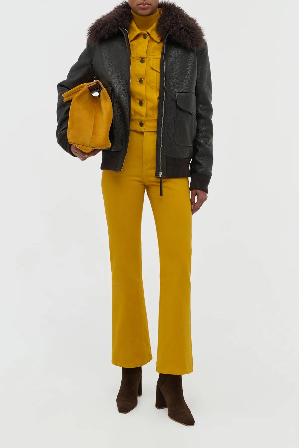 Grant Jacket in Ebony Textured Leather and Shearling Noise Reduction Design