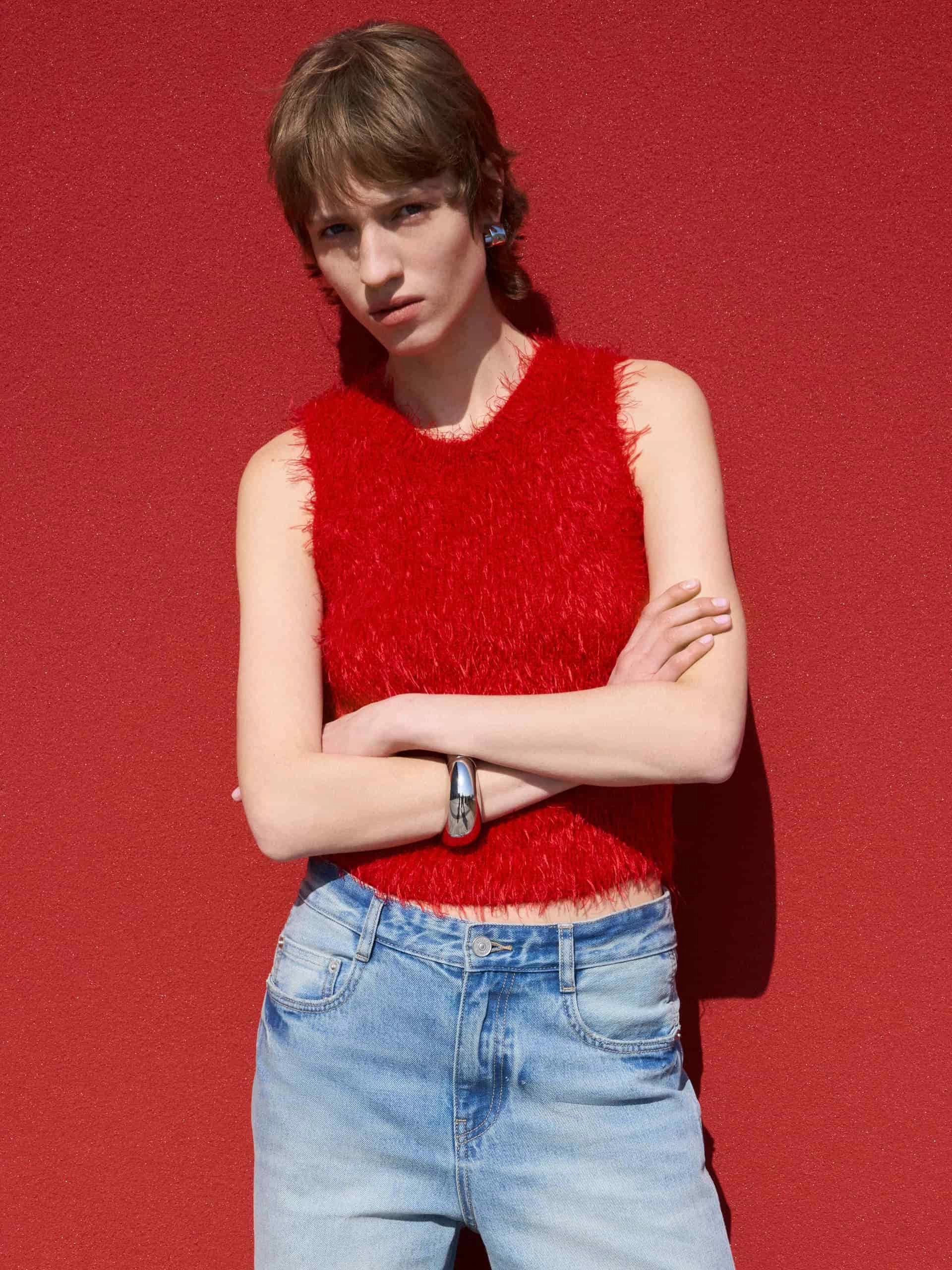 Cropped Fuzzy Knit Tank Unstructured Silhouette