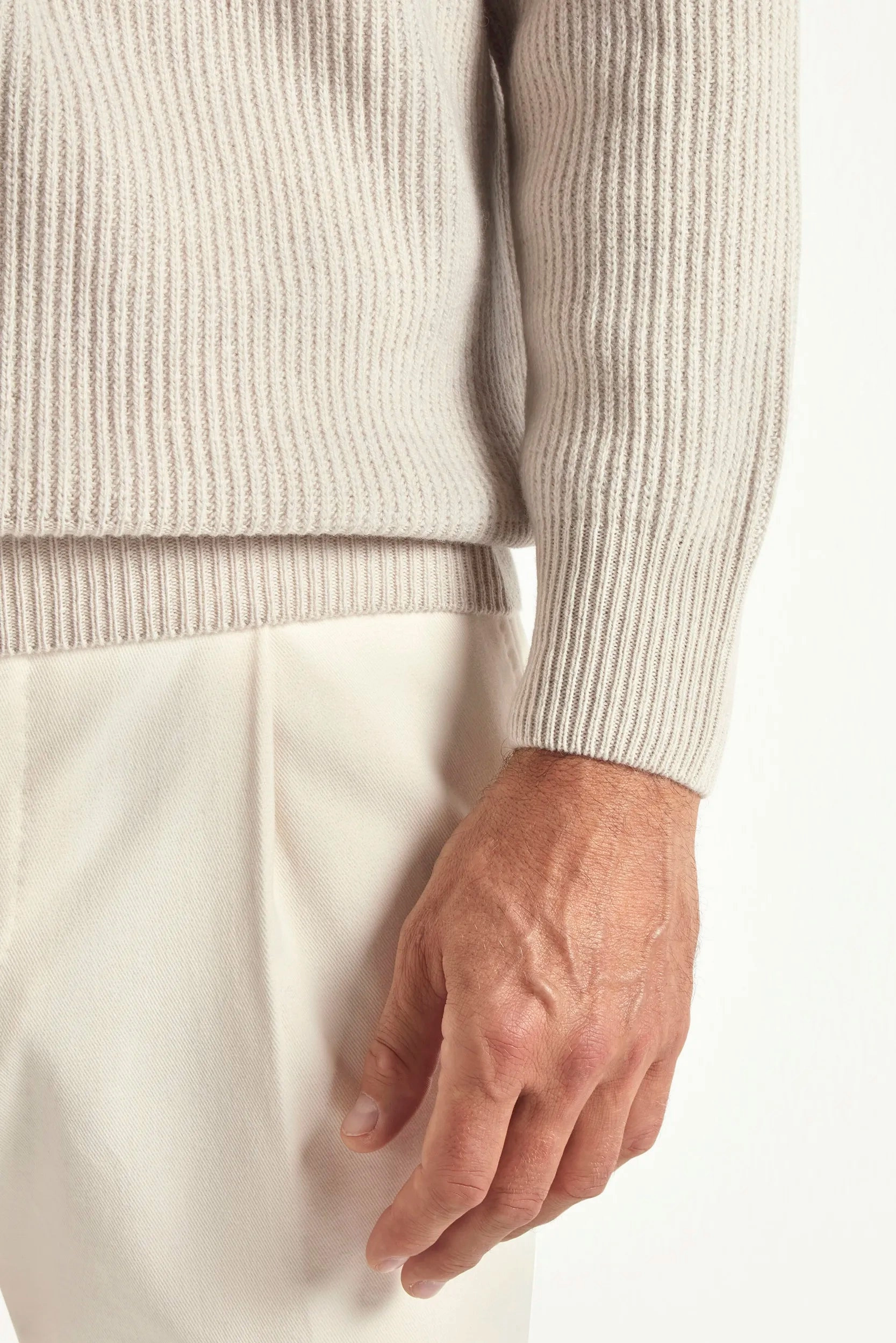 Sand cashmere blend ribbed half zip - Made in Italy Neutral palette Seasonal Casual Look