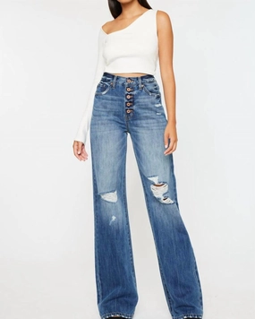 Premium Professional Wear Unisex Wear Parent Style Evening Stroll Festival Outfit Kortney Ultra High 90'S Button Flare Jean in Medium Wash | Medium Wash