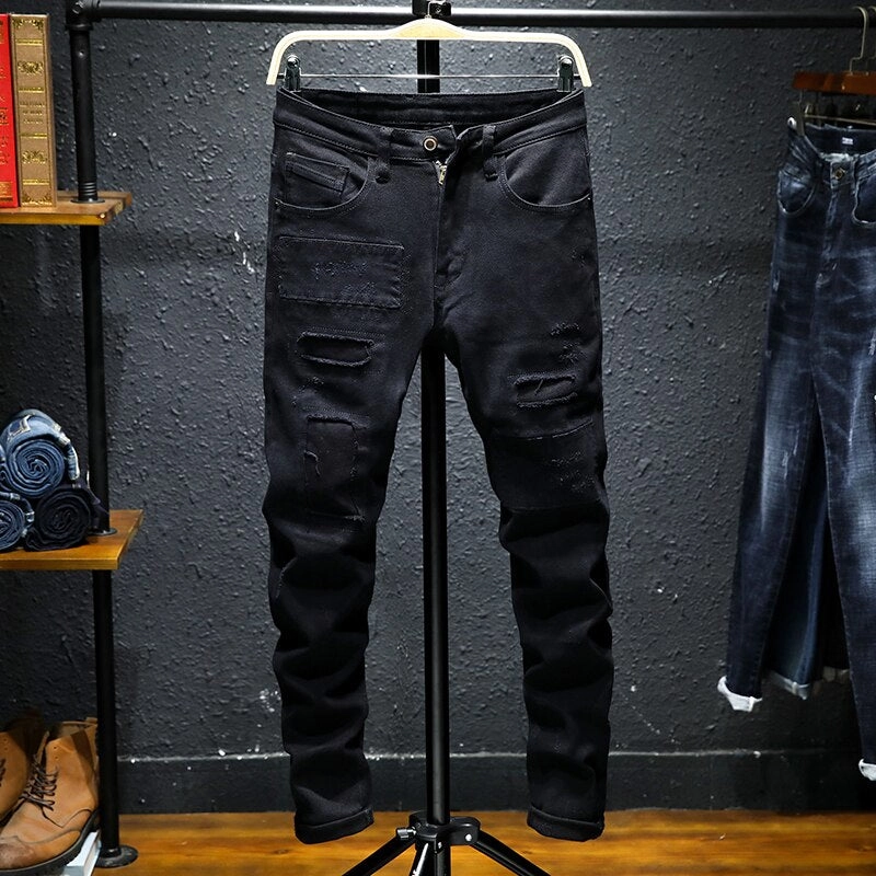 West Louis? Black Patchwork Stretch Hip Hop Denim Jean Pants Party Look Luxury