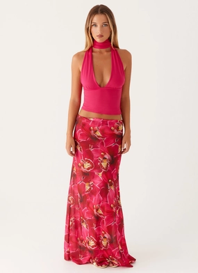 Slim Fit Band Artisan Print Ashley Maxi Skirt - Orchid Pink