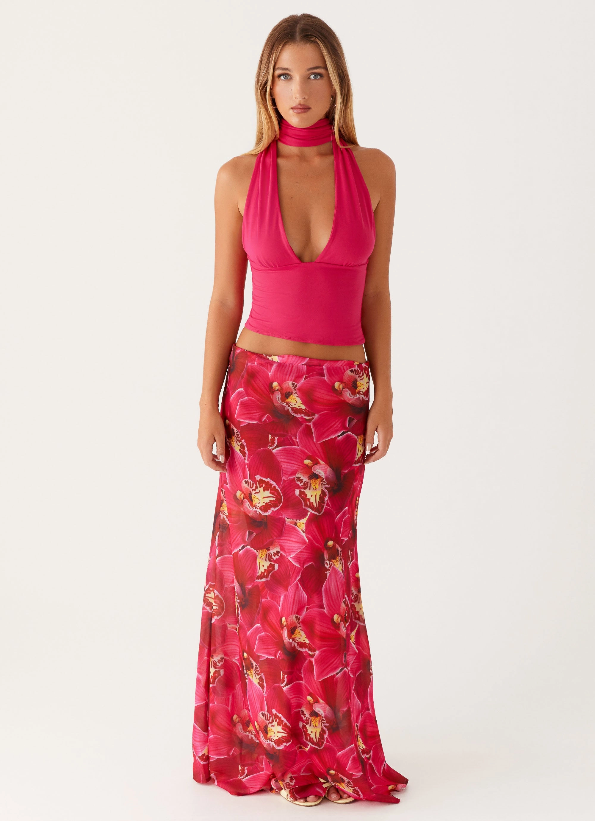 Slim Fit Band Artisan Print Ashley Maxi Skirt - Orchid Pink