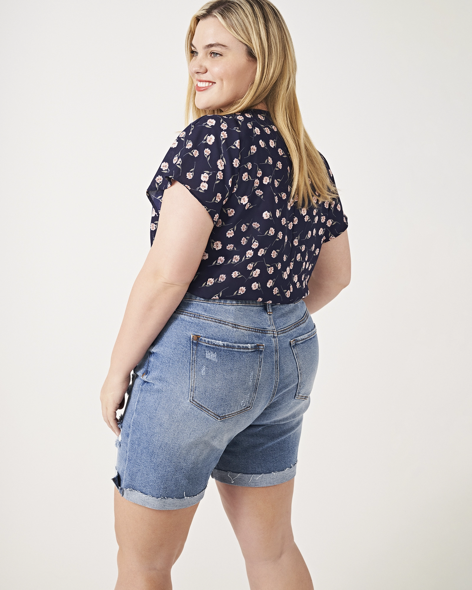 Carolyn Denim Distressed Cuffed Shorts | Medium Wash Outfit Formula