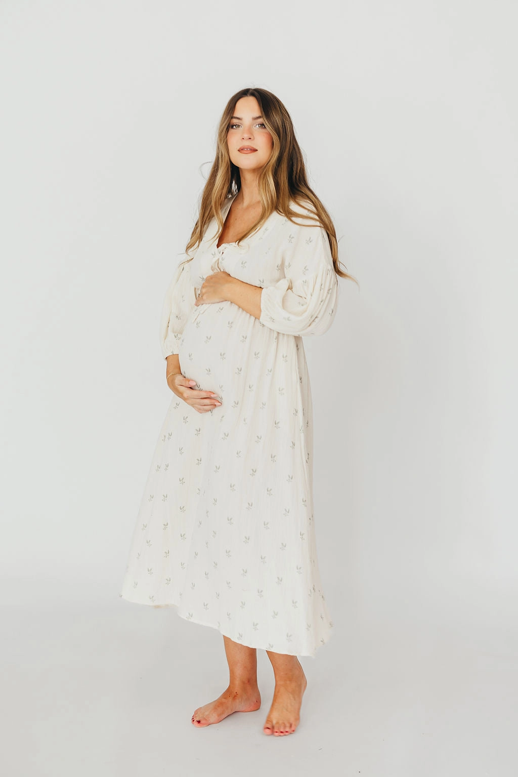 urban vibe Fall Fashion Hunter Midi Dress in Soy/Sage Foliage