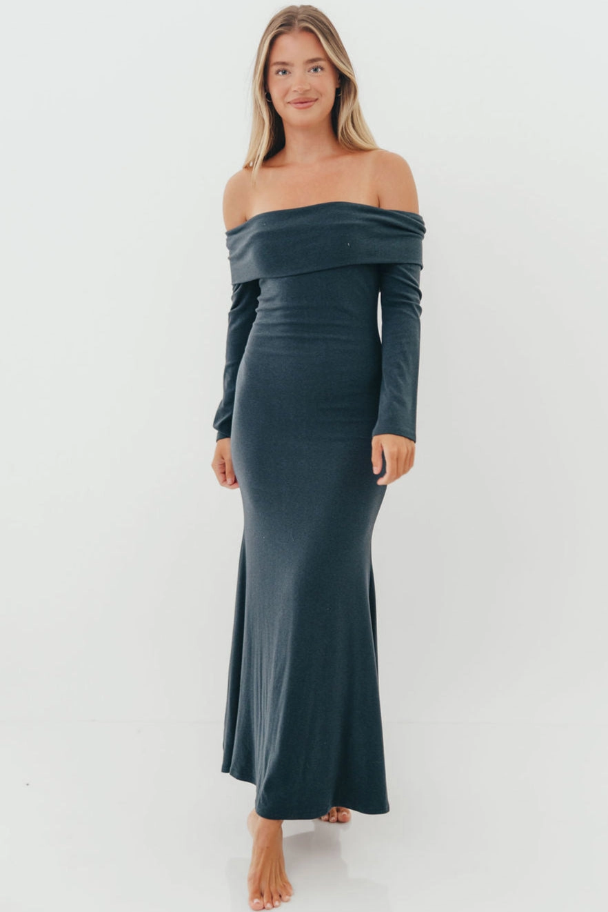 Modest Look Monroe Maxi Dress with Long Sleeves in Dusty Navy- Bump Friendly