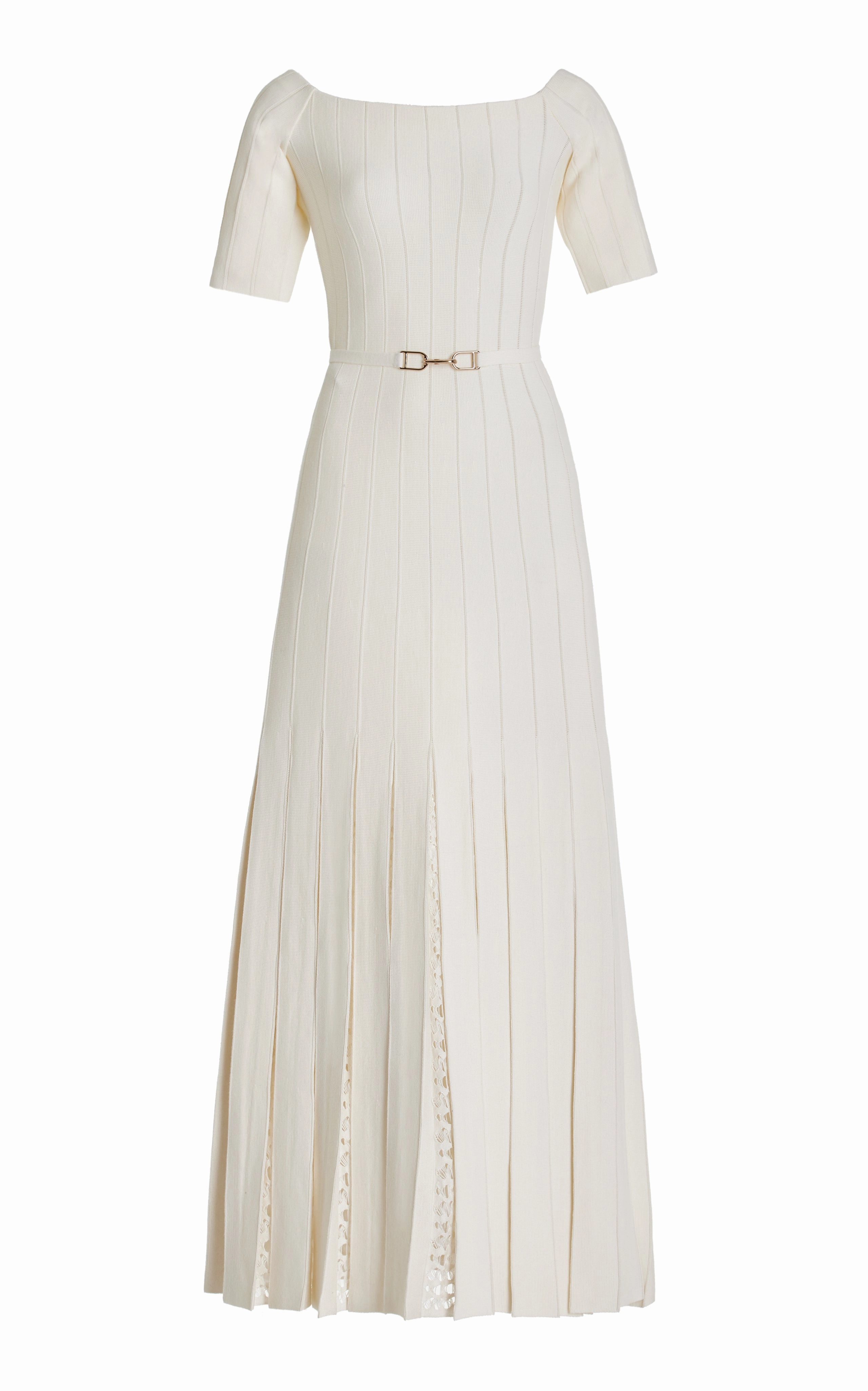 Kurt Knit Pleated Maxi Dress in Ivory Merino Wool EcoFriendly Dyeing