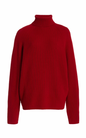 Autumn Ready Wigman Knit Turtleneck Sweater in Scarlet Red Cashmere