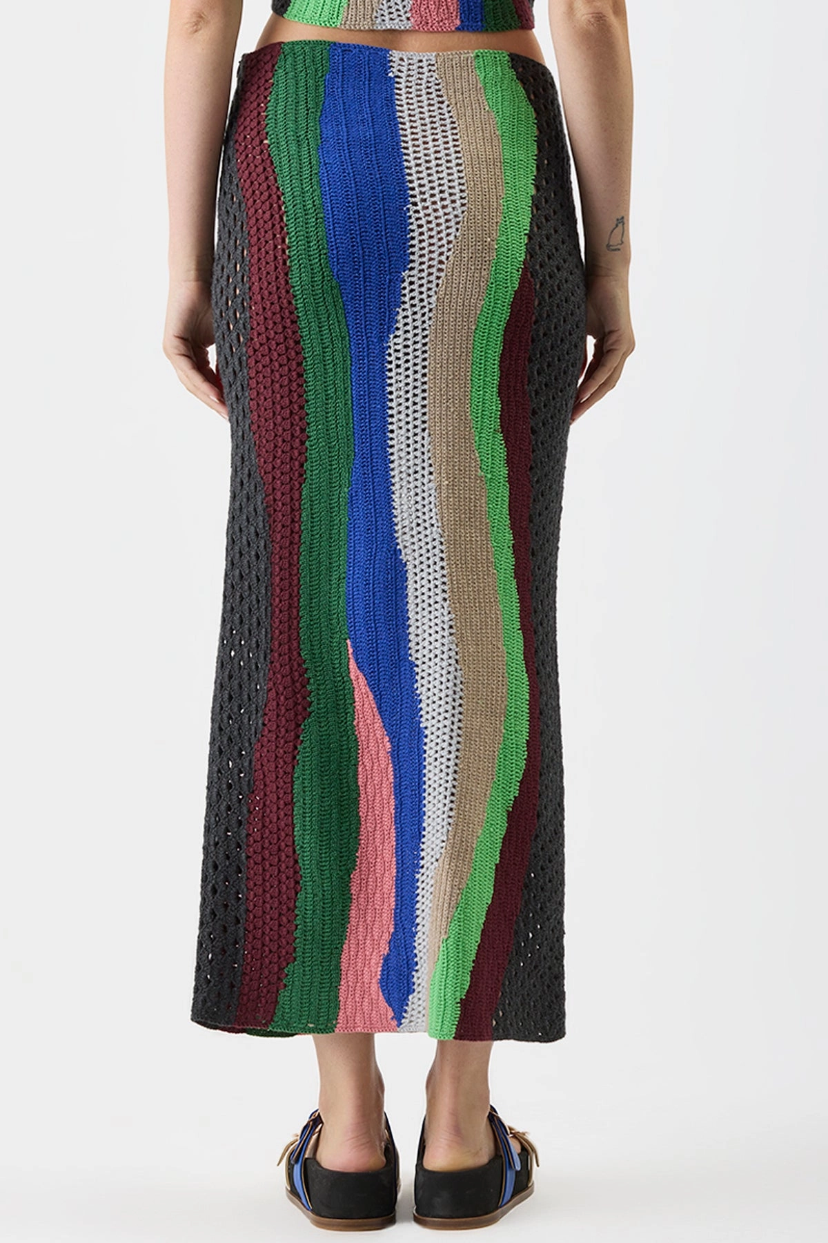 Fatima Crochet Maxi Skirt in Multi Cashmere Cozy Lining Slub Texture