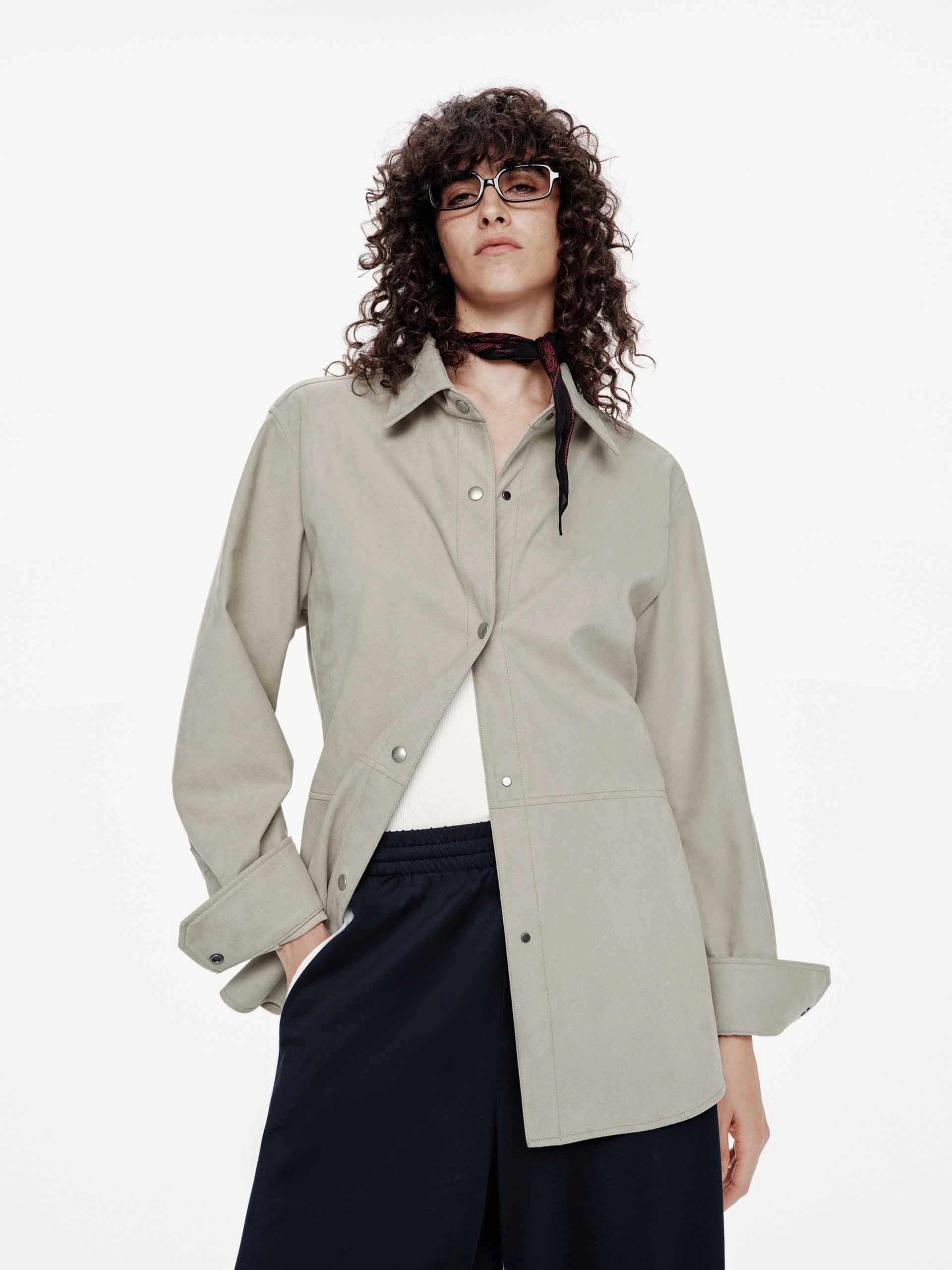 Faux Leather Button Jacket ReflectiveTrimDetails