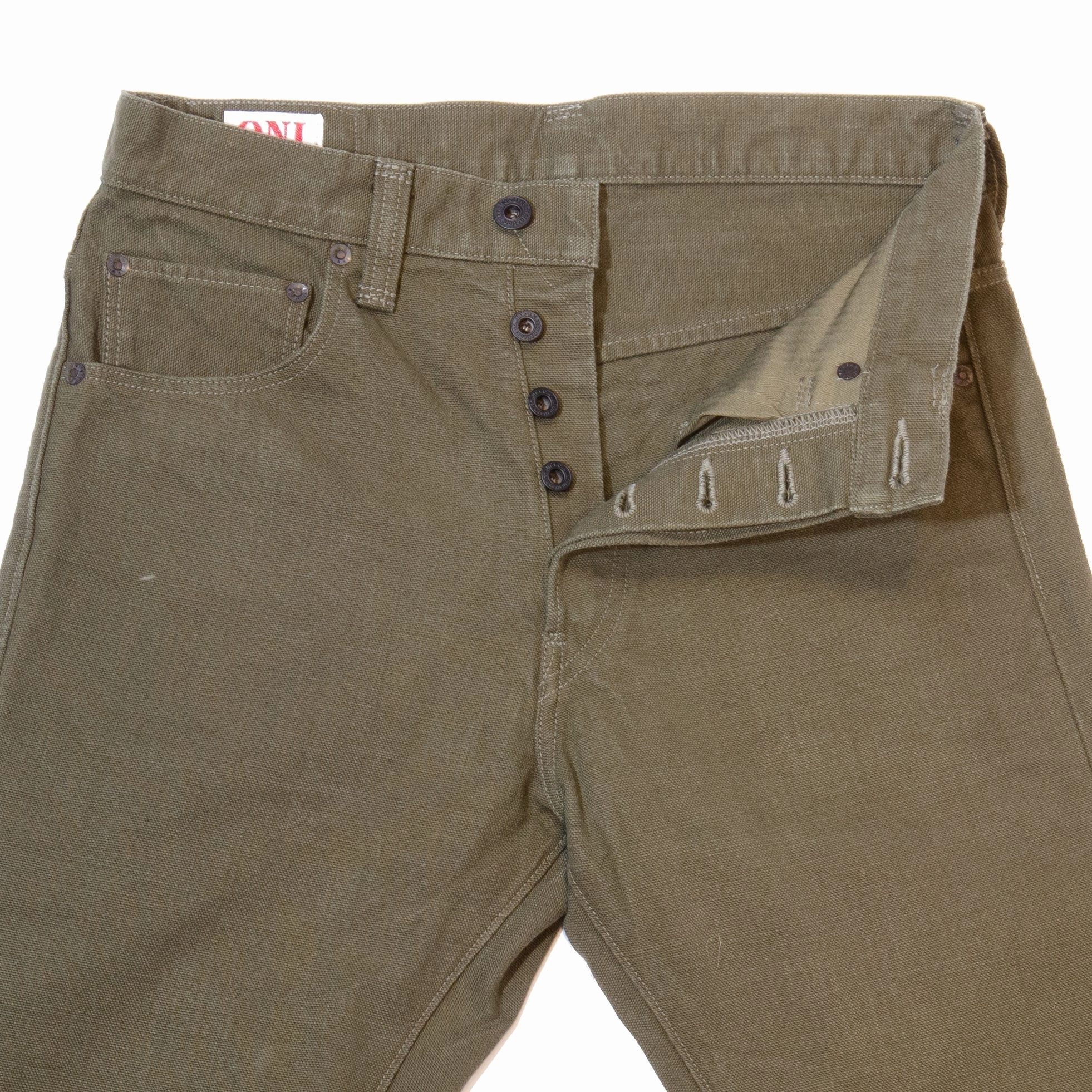 Office Wear Chill Outfit Date Night ONI Denim 932HM-HOX Handmade Regular Tapered Jean - Olive One Wash