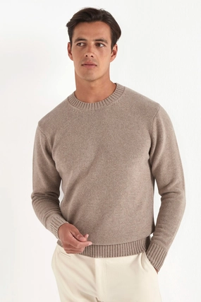 Quick Fit Taupe merino crewneck - Made in Italy