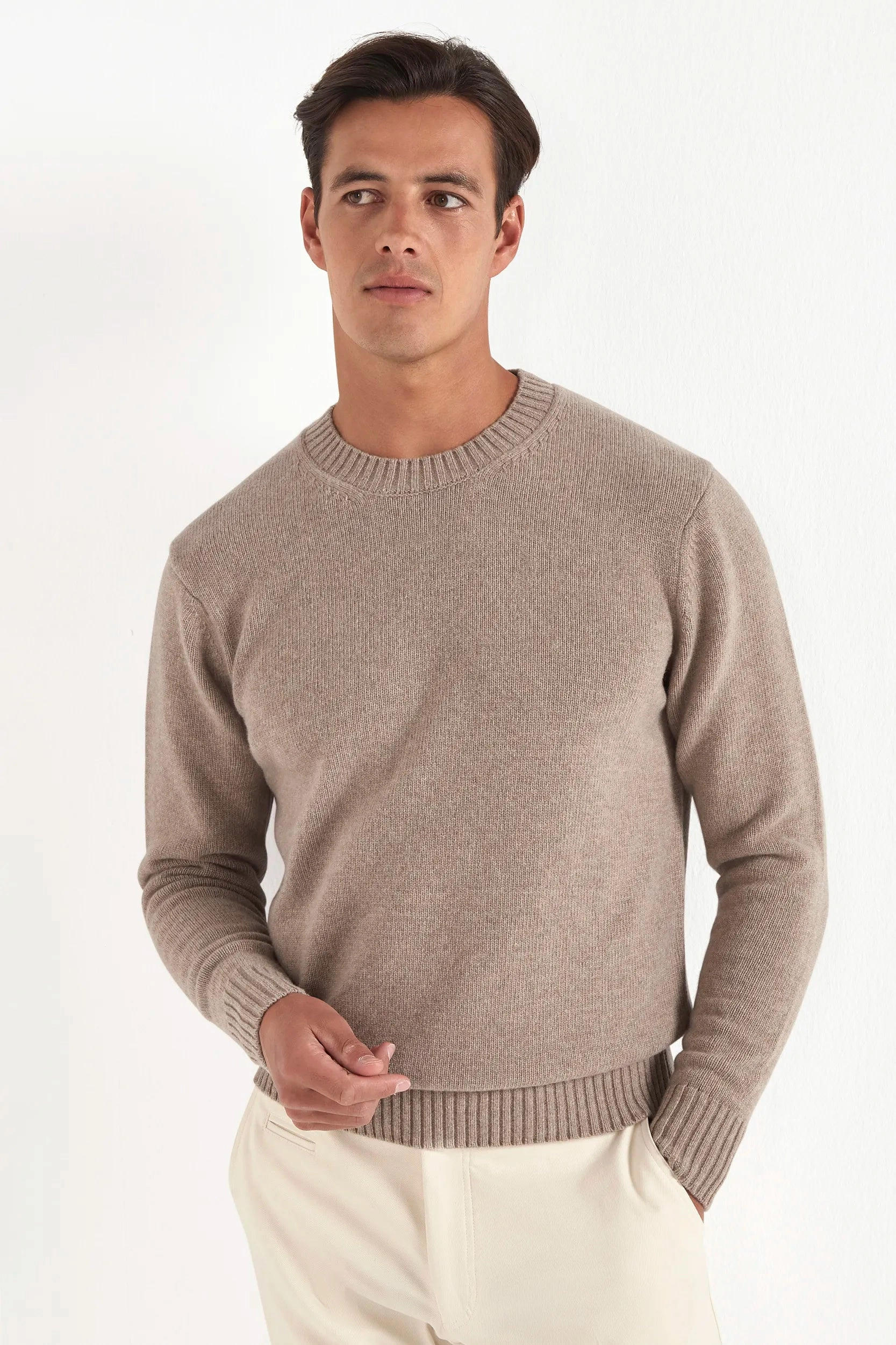Taupe merino crewneck - Made in Italy Quiet Tone Soft Finish
