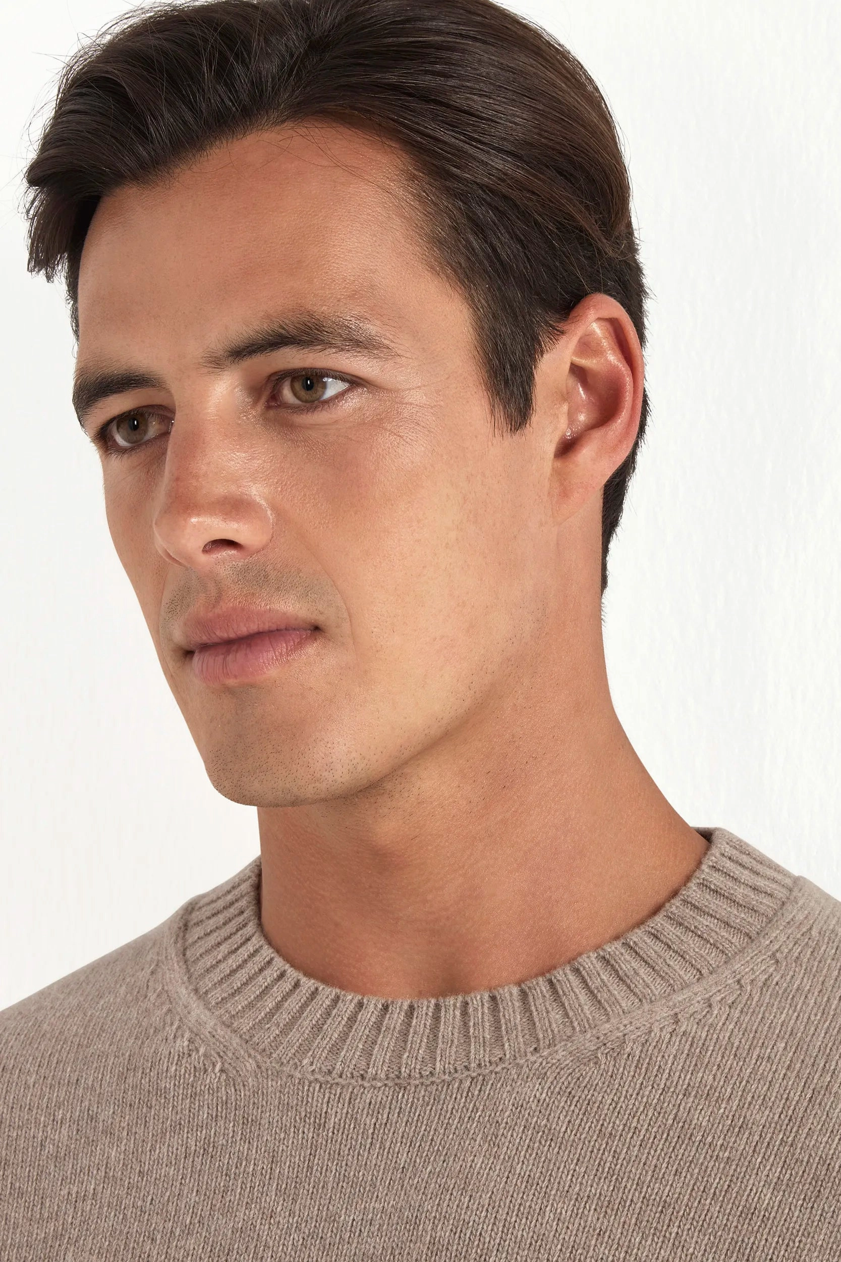 Taupe merino crewneck - Made in Italy Essential Drape