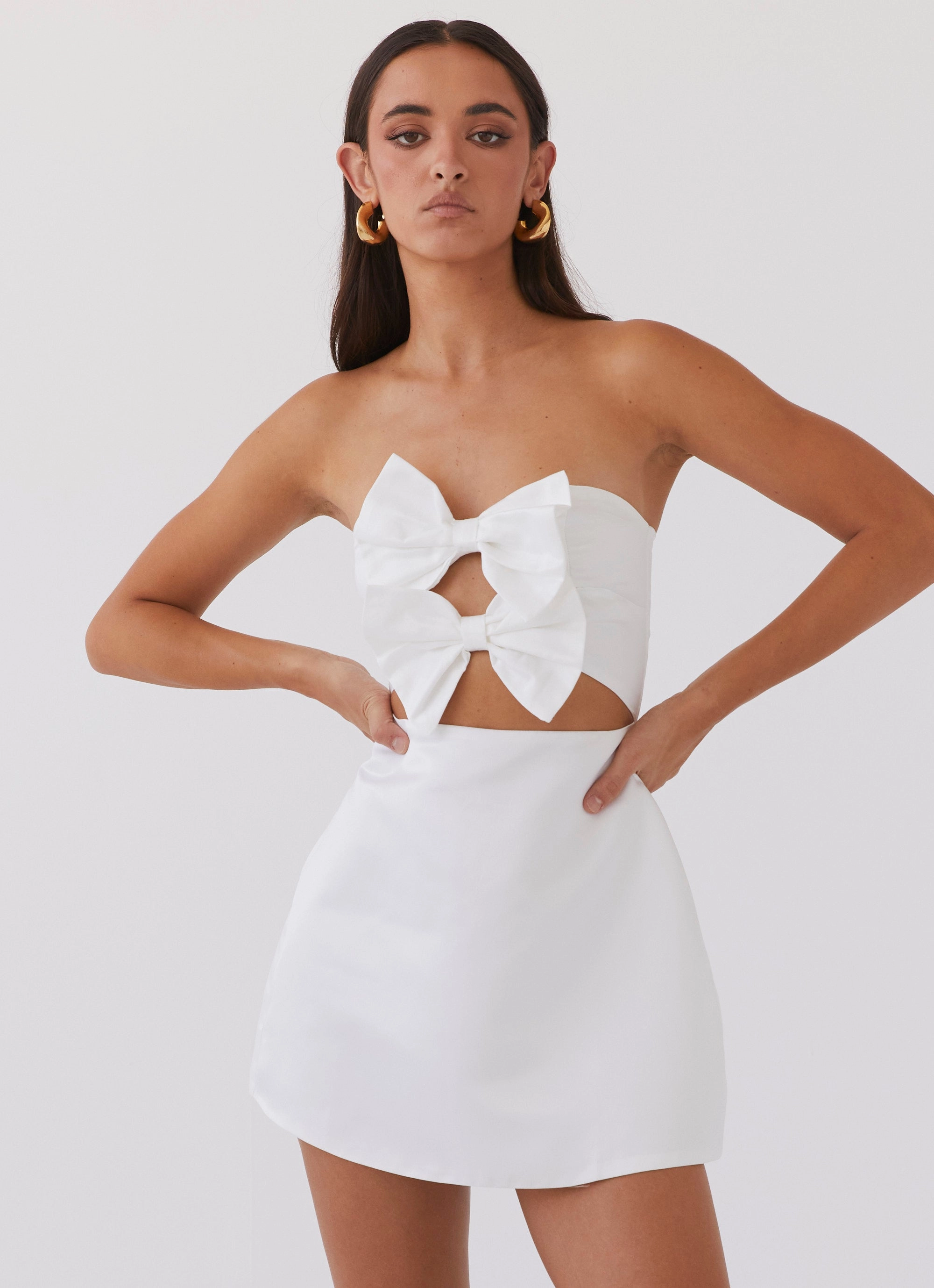 Gentle Shine Girl Crush Bow Mini Dress - White