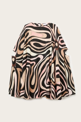 Chilly Weather Wear Chic Style Wear Marmo Print Kaftan Mini Dress