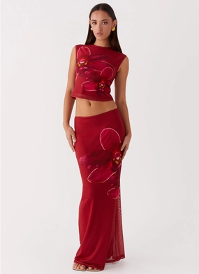 Waiting For Dawn Mesh Maxi Skirt - Rosa Elasticized Cuff