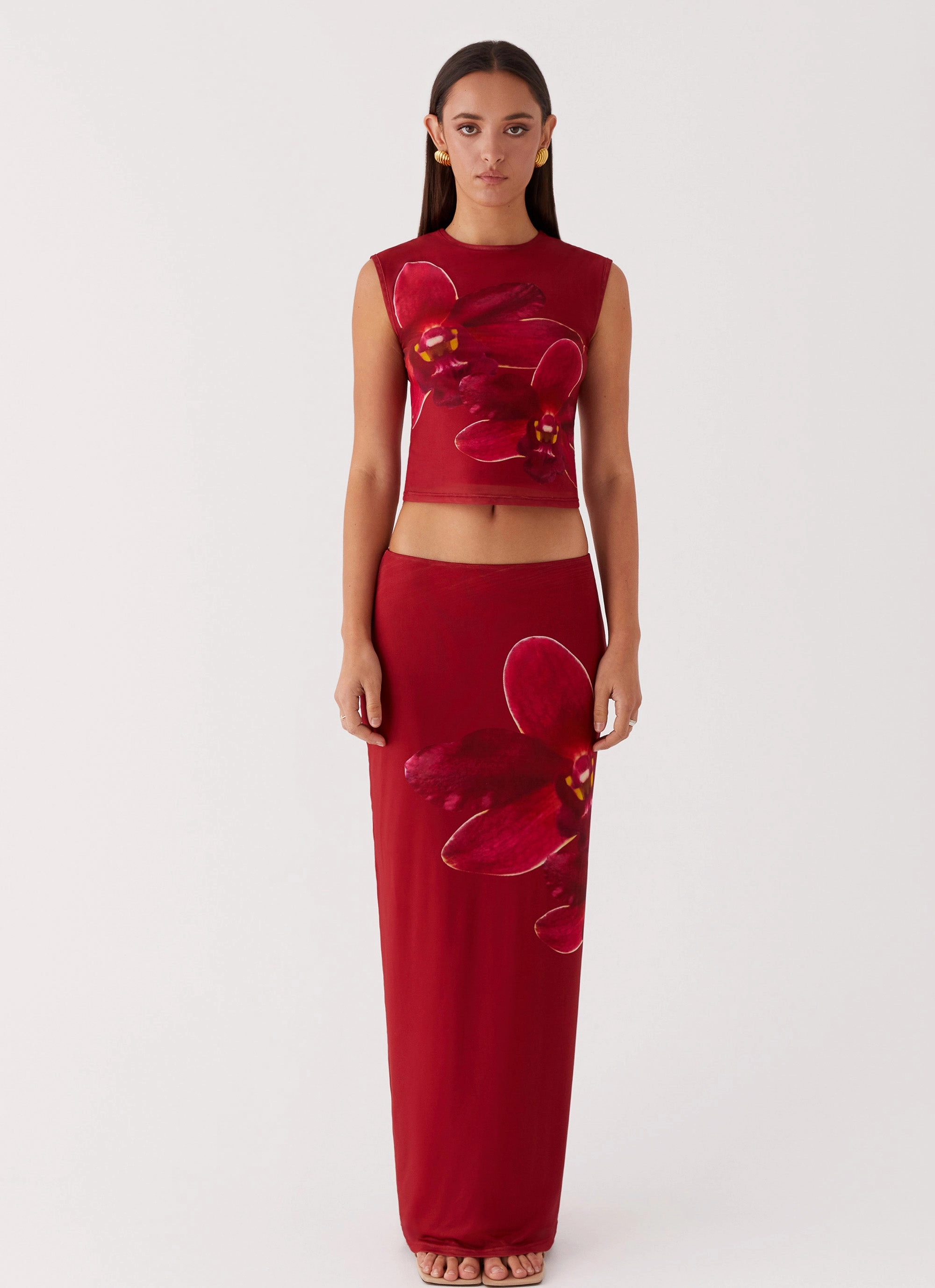 Collaboration Piece Outfit Moodset Waiting For Dawn Mesh Maxi Skirt - Rosa