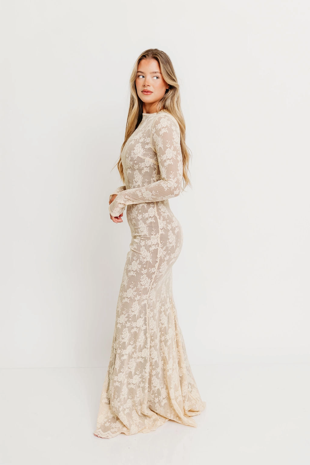 Seraphine Lace Maxi Dress in Cream - Inclusive Sizing & Bump Friendly (Size Up for Bump) Office Glam Contemporary Vibe