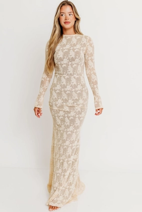 Seraphine Lace Maxi Dress in Cream - Inclusive Sizing & Bump Friendly (Size Up for Bump) Outfit Core Polished Design