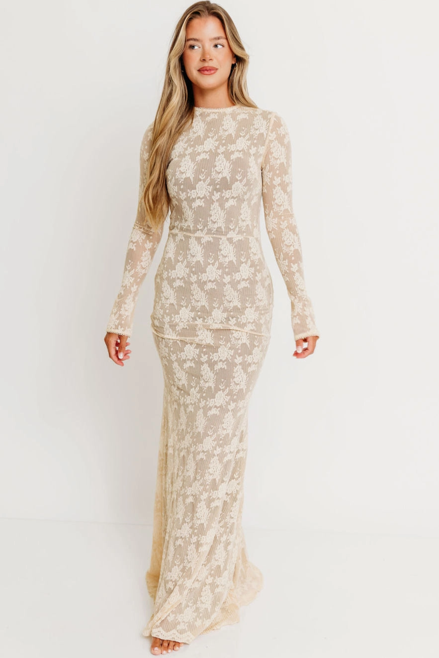 Seraphine Lace Maxi Dress in Cream - Inclusive Sizing & Bump Friendly (Size Up for Bump) Outfit Core Polished Design