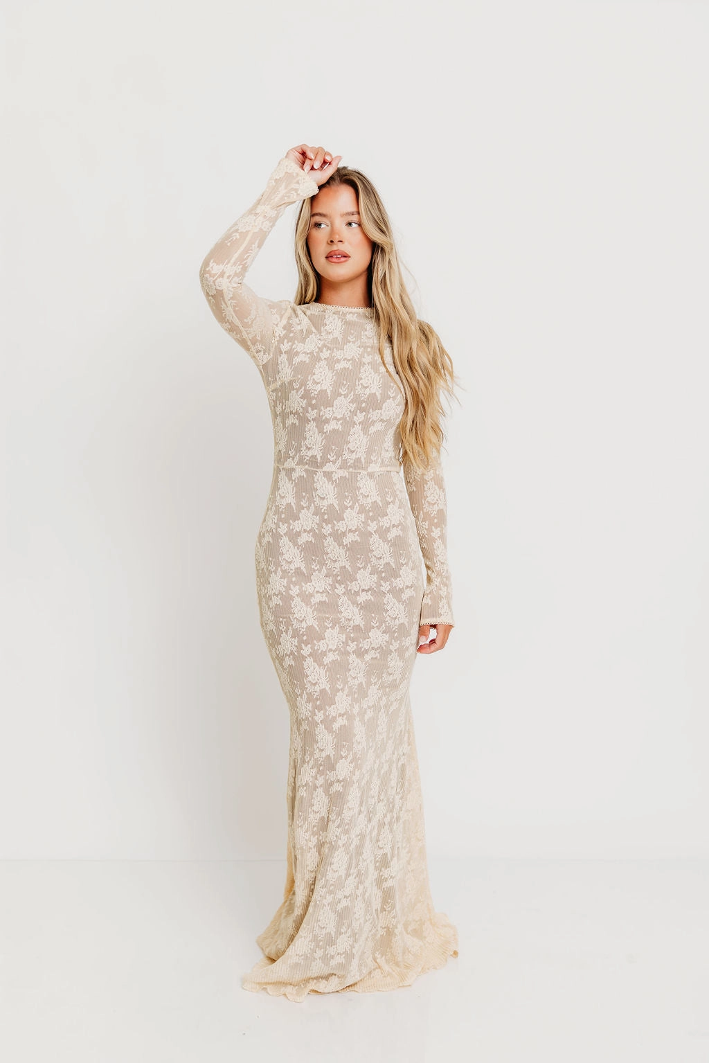 Classic Layering Subtle Glow Seraphine Lace Maxi Dress in Cream - Inclusive Sizing & Bump Friendly (Size Up for Bump)