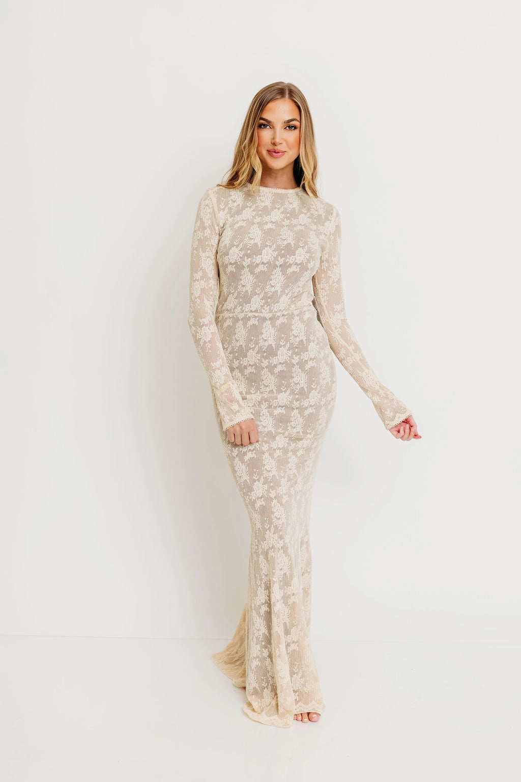 Refined Mood Seraphine Lace Maxi Dress in Cream - Inclusive Sizing & Bump Friendly (Size Up for Bump)
