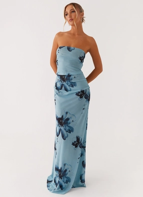 Field Of Dreams Maxi Dress - Blue Black Floral Flawless Waist Fit