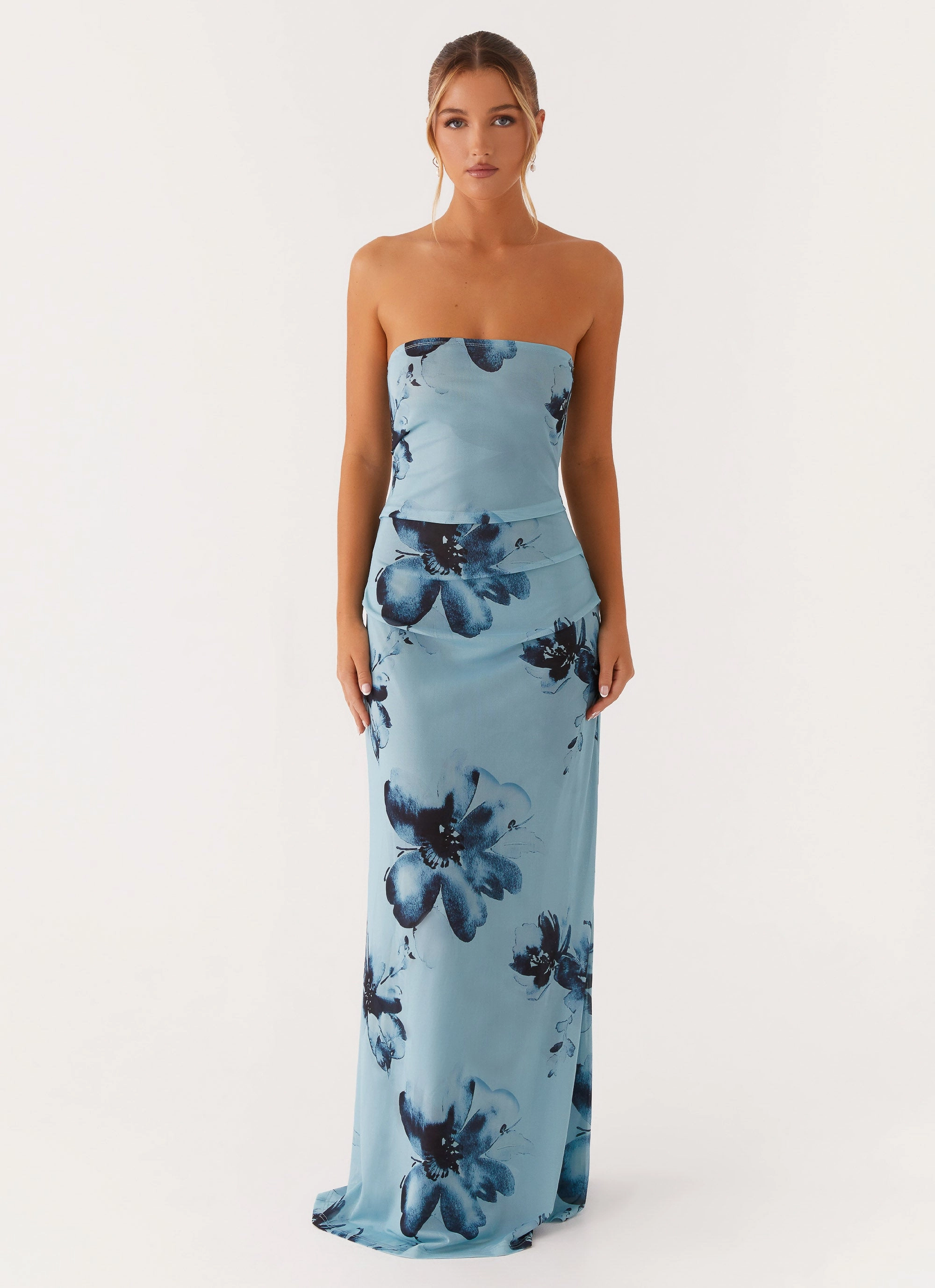 All Occasion Subtle Drape Field Of Dreams Maxi Dress - Blue Black Floral