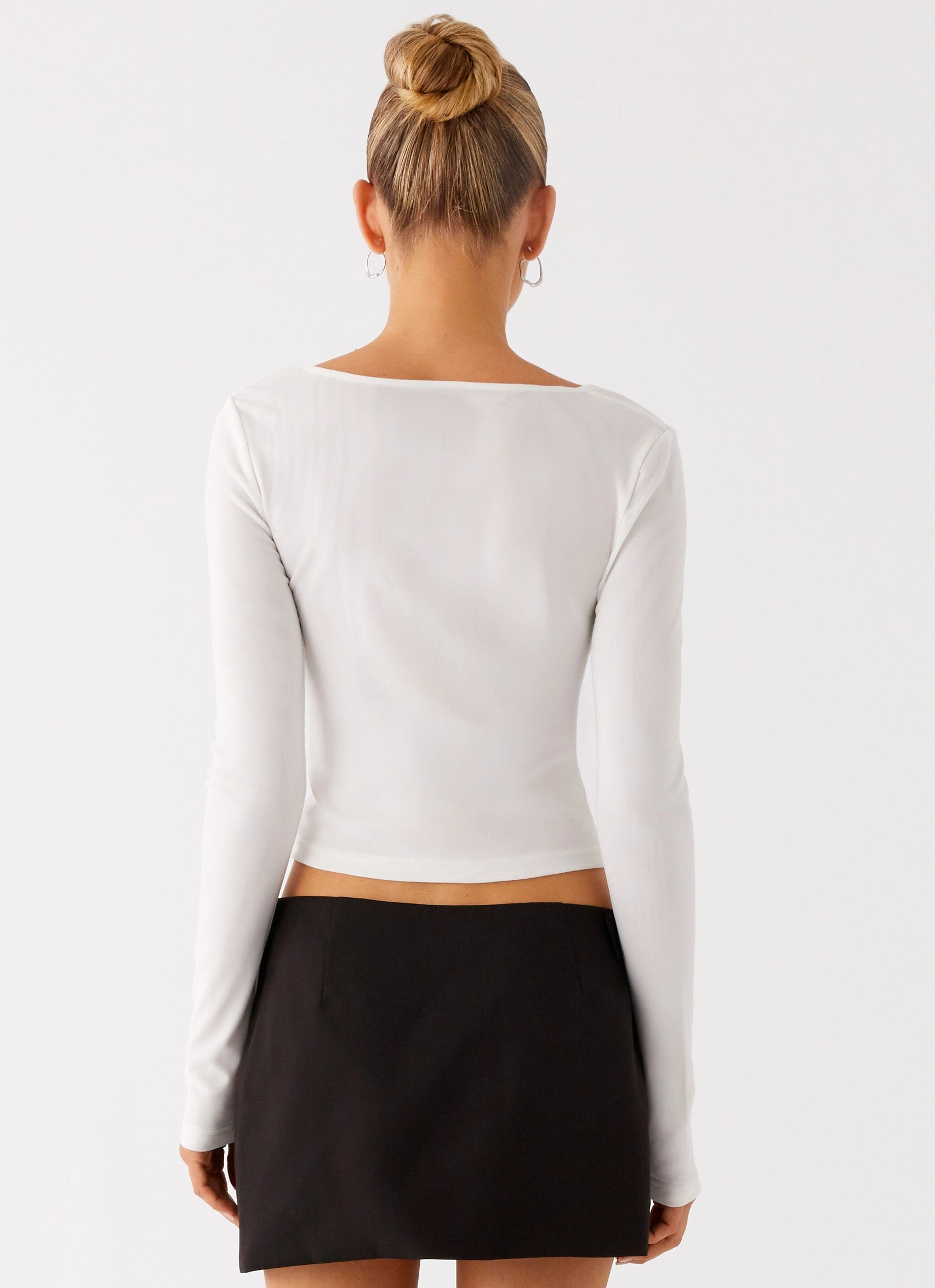 Mid - range Layered Paneling Fifth Ave Mesh Long Sleeve Top - Off White