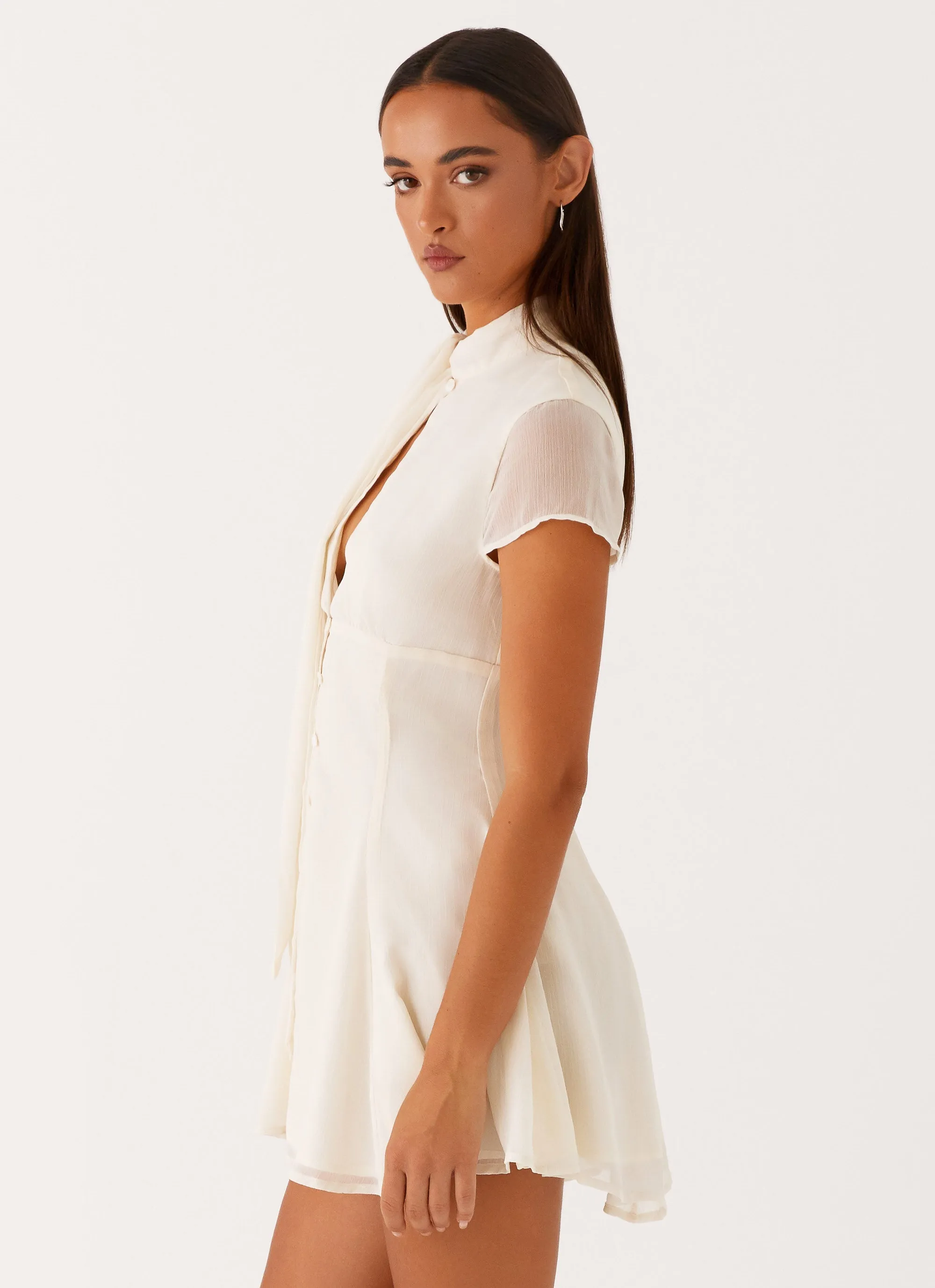 Karling Mini Dress - Ivory Heart Tone Easy Draping