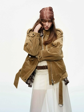 Convertible Collar Corduroy Bomber Jacket