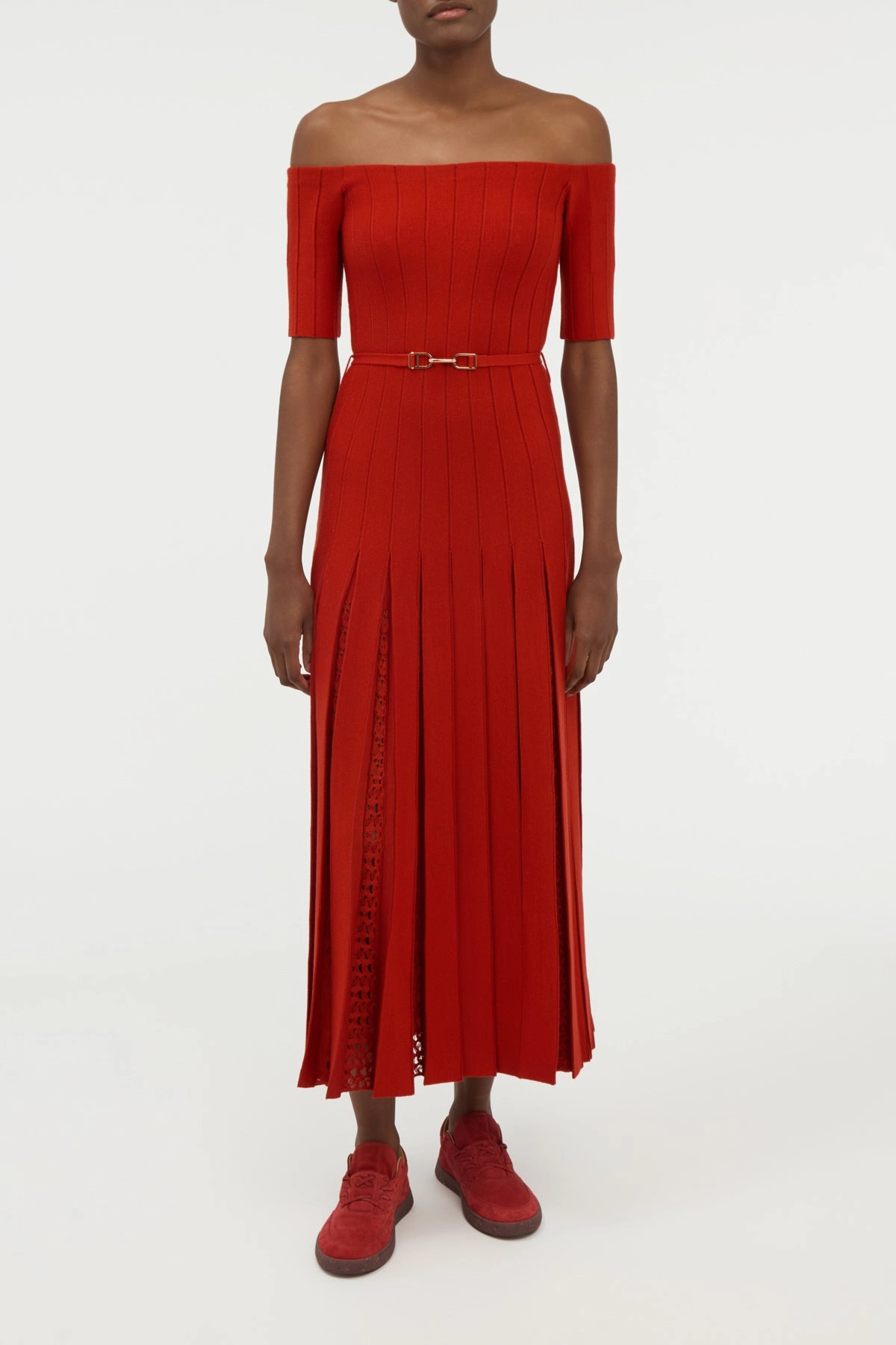 Bold Simplicity Cool Layering Kurt Knit Pleated Maxi Dress in Antelope Orange Merino Wool