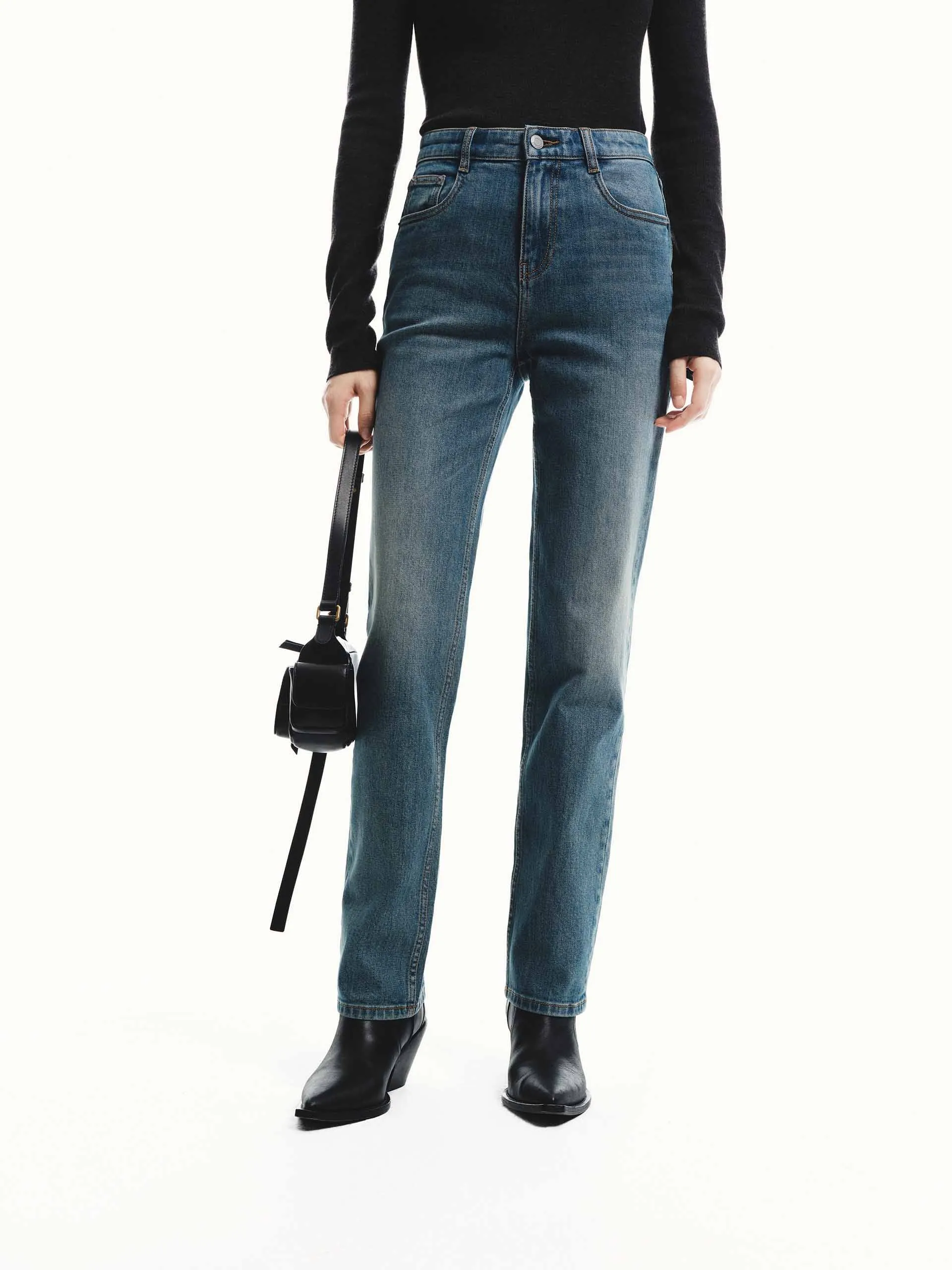 Fitted Straight Jeans Sustainable Denim Production Loose Outdoor Adventure Work Meeting