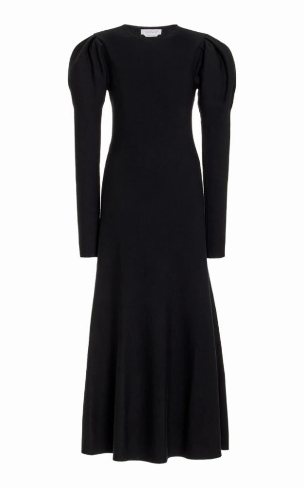 Casual Draping Hannah Knit Maxi Dress in Black Merino Wool Cashmere