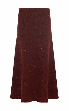 Cozy Fleece Multipanel Construction Eden Knit Maxi Skirt in Burnt Sienna Multi Speckle Cashmere