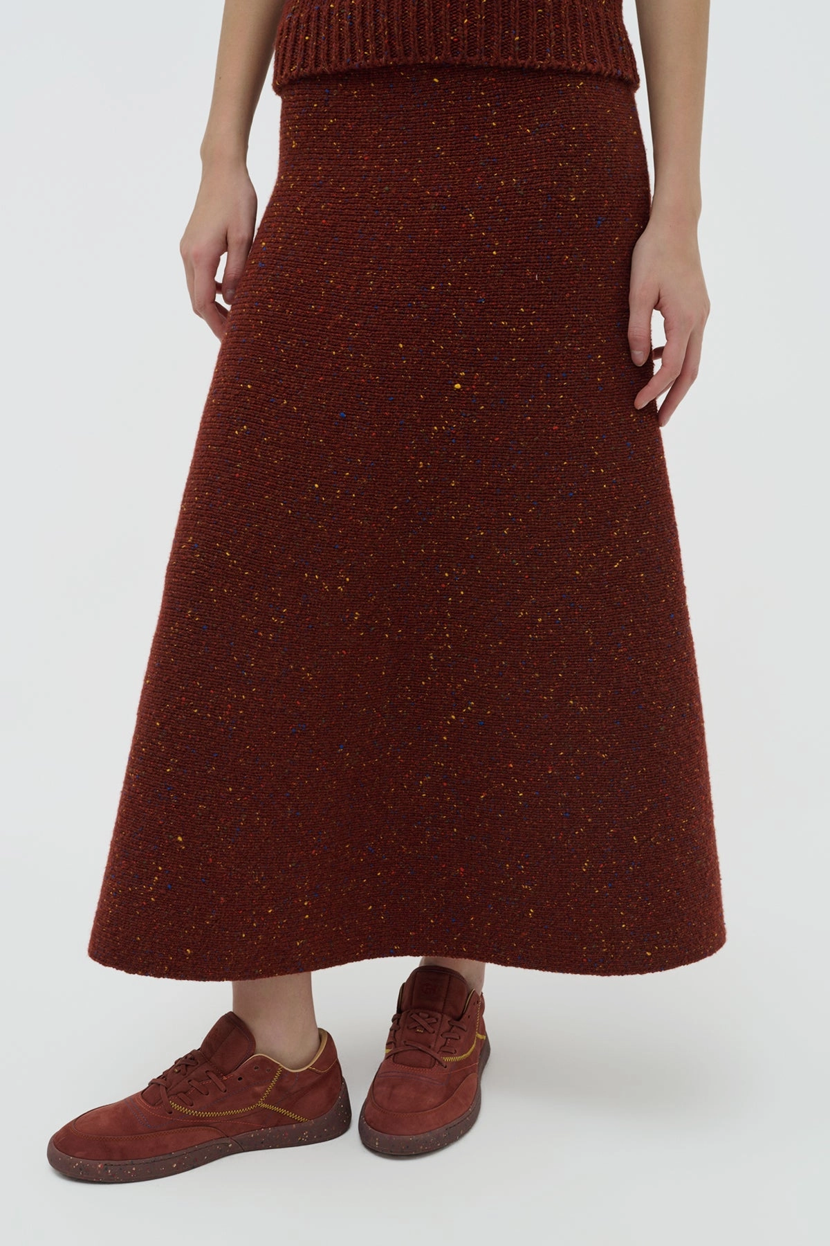 Eden Knit Maxi Skirt in Burnt Sienna Multi Speckle Cashmere Pure Shape Seasonal Warmth
